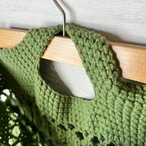 Handmade Purse Womens Green Crochet Bag Tote with Handle Grannycore Bohemian - Picture 9 of 12